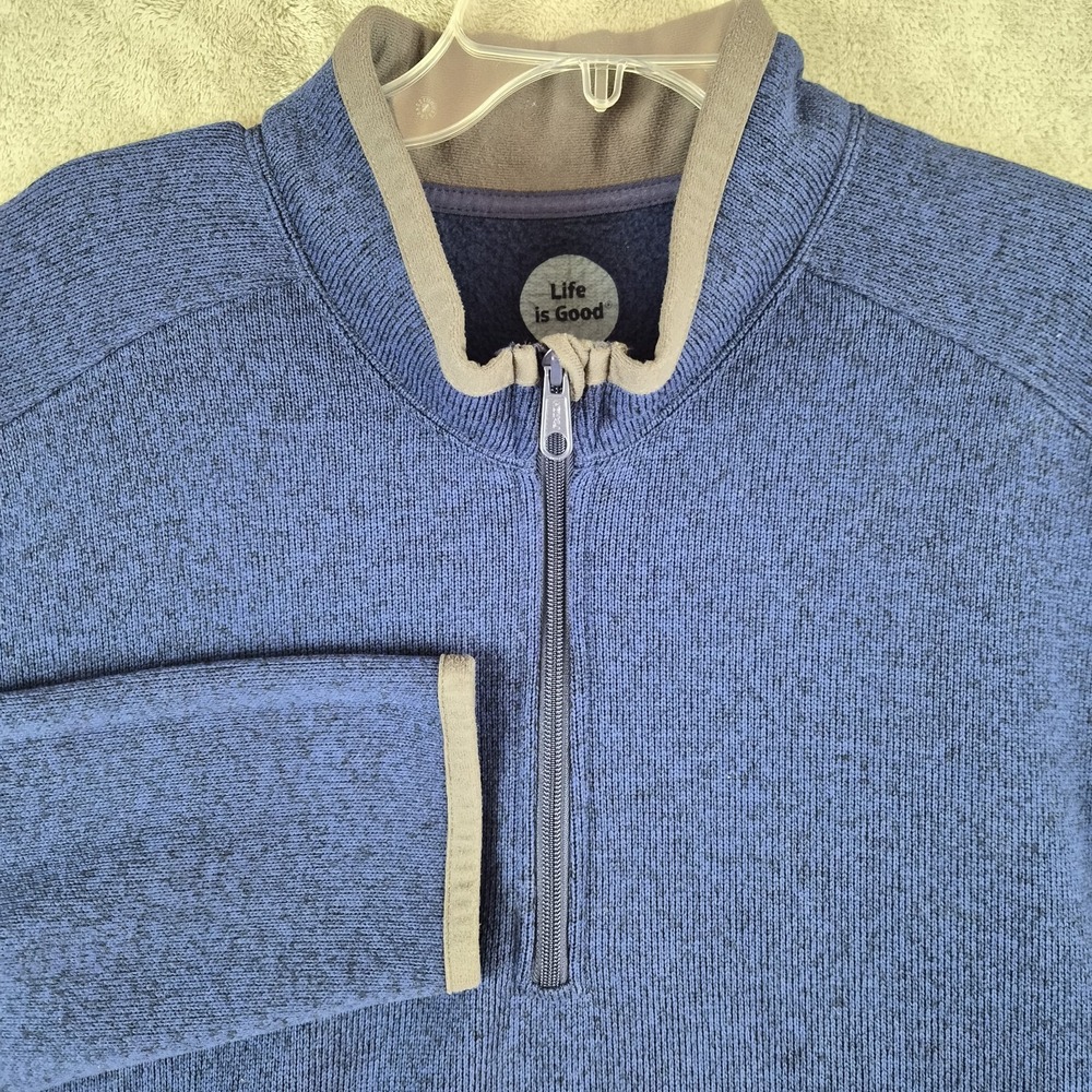 Life Is Good Fleece Pullover XL Blue 1/4 Zip Relaxed Fit Shacket Sweater Jacket